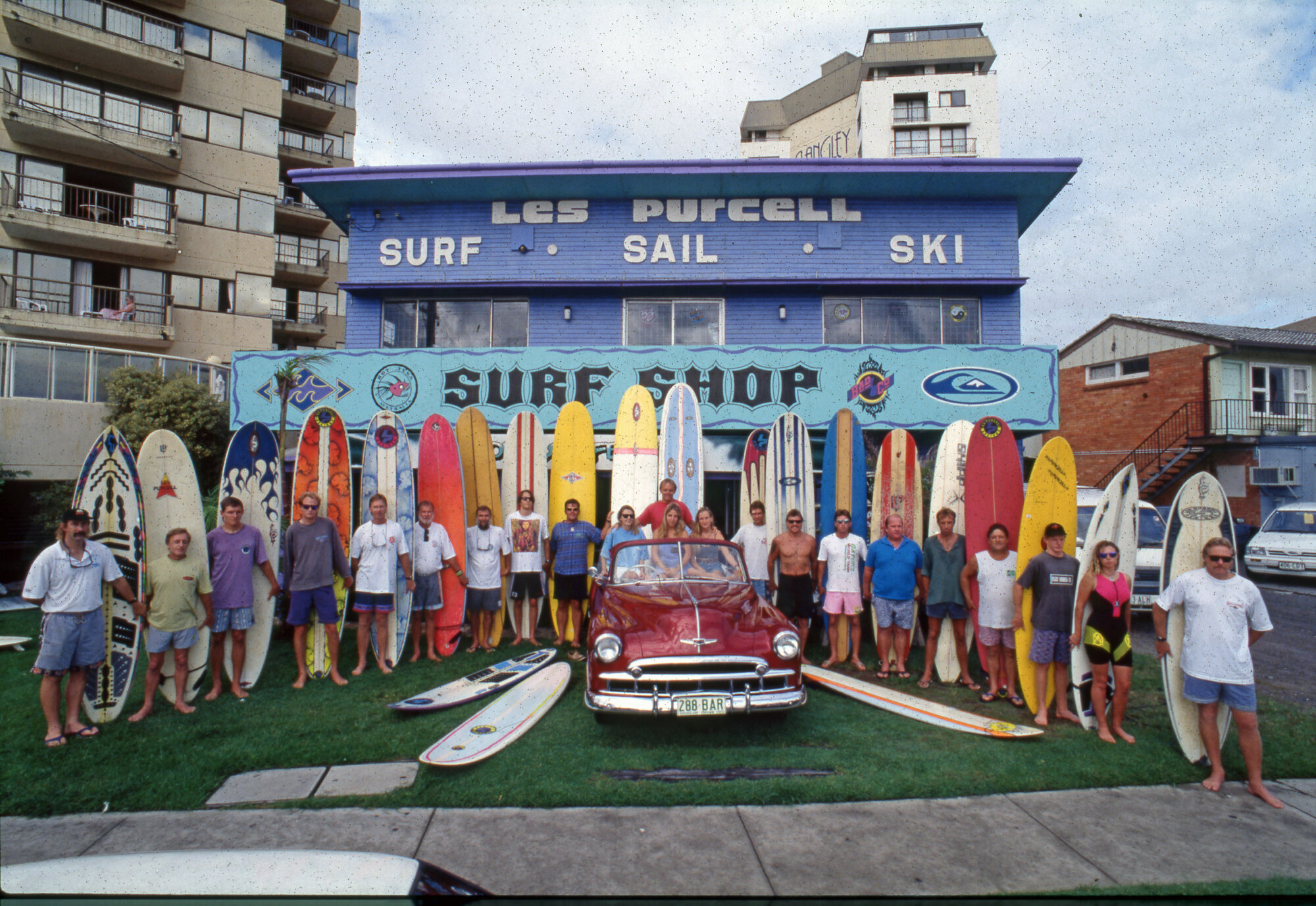 Surfers with their boards at the Surf Shop