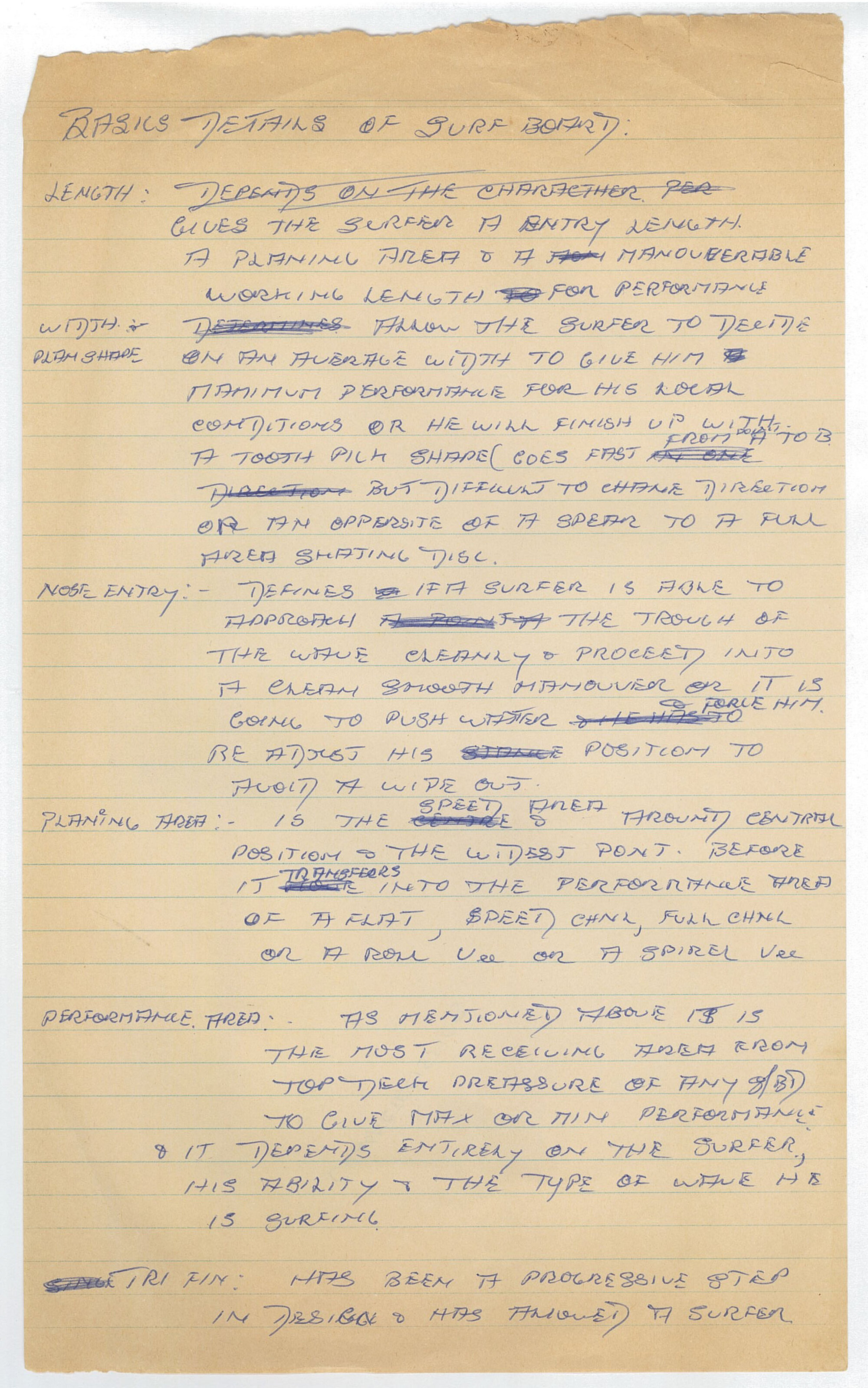 Handwritten notes on board design