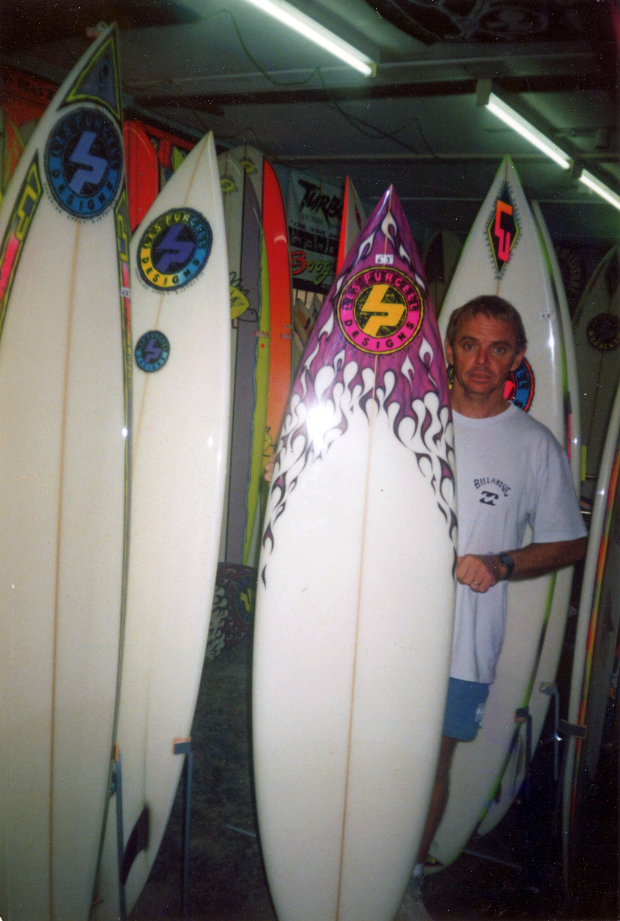 Les Purcell with board, ca 1980