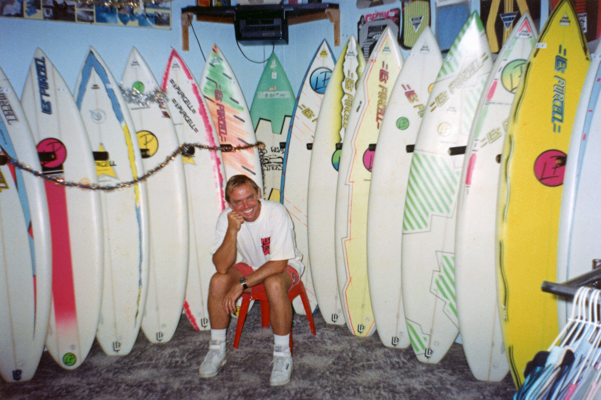 Les with his boards on display, ca 1980s 