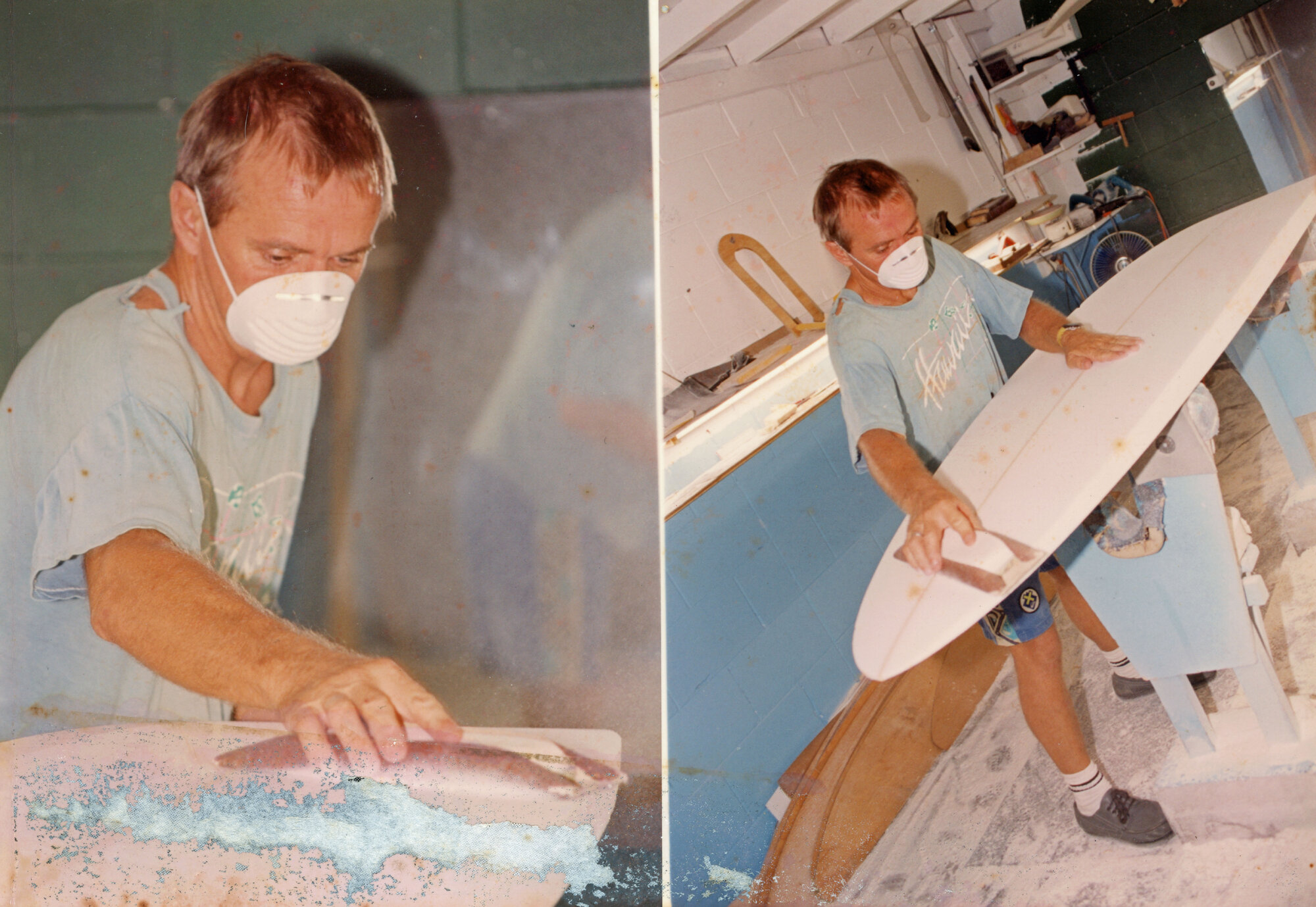 Les shaping a board, ca 1989