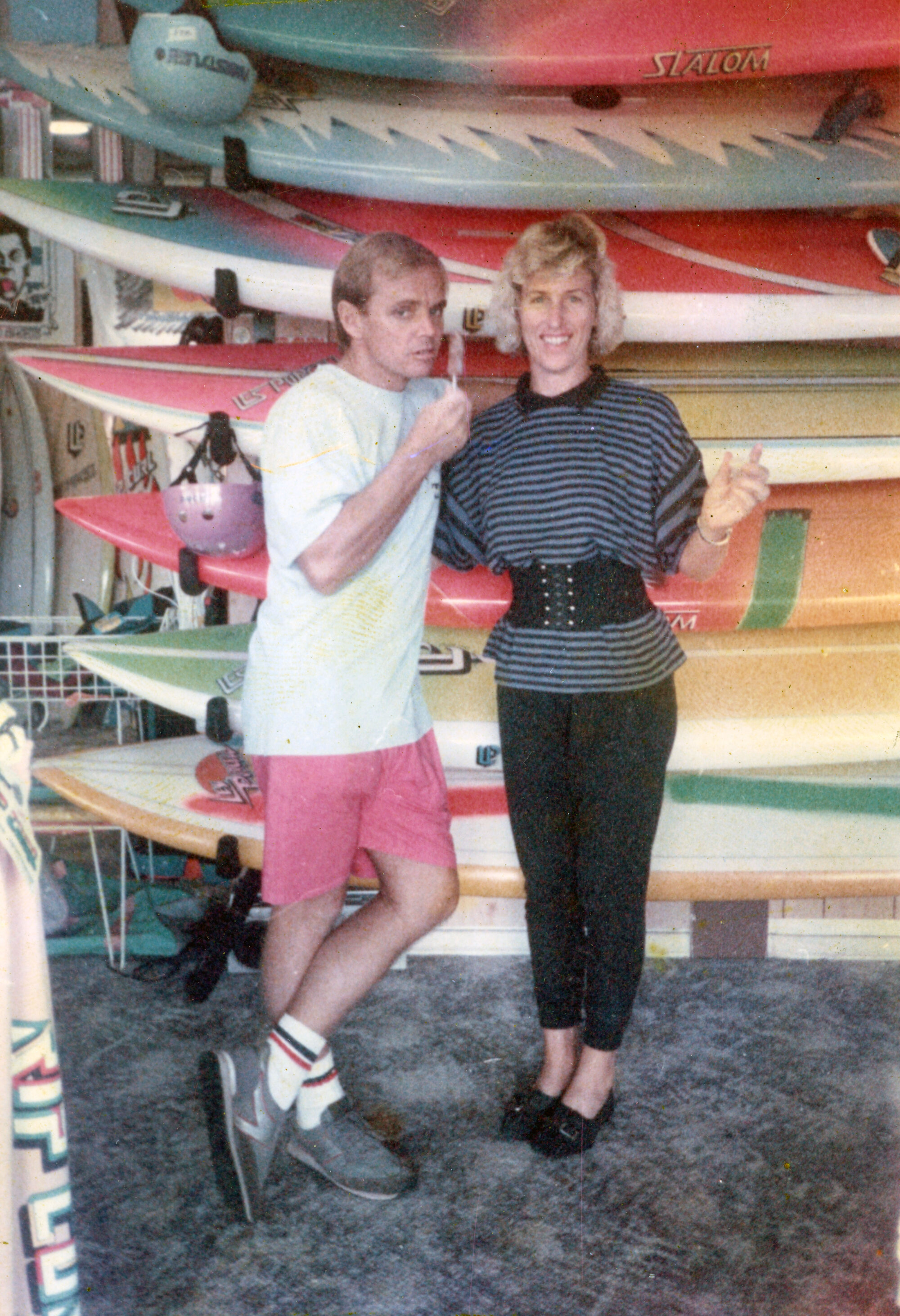Les and Fay in the shop, ca 1984
