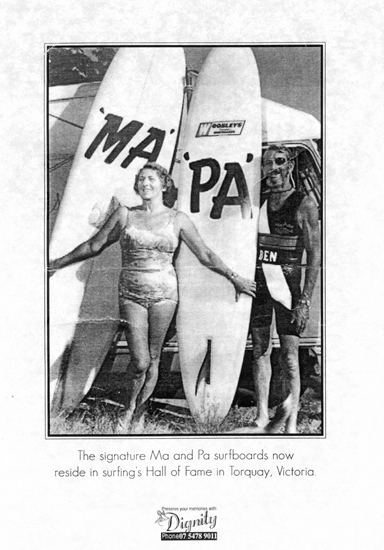 Order of Service for surfing legend Ma Bendall of Caloundra, following her death in 2001