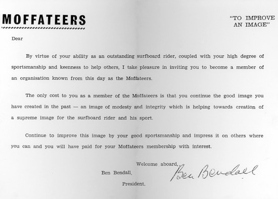 Moffateers New Member Invitation Letter from the organisations President, Ben Bendall 