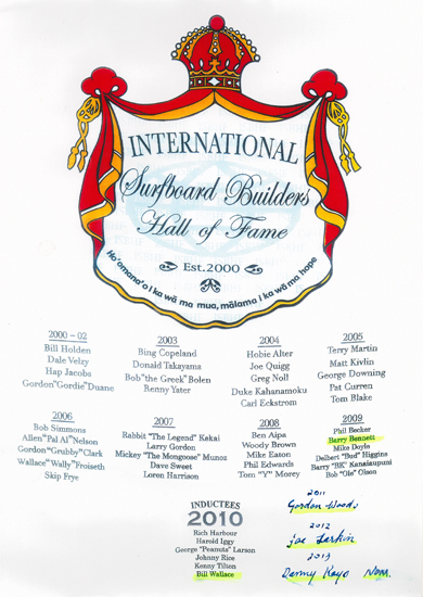 International Surfboard Builders Hall of Fame Poster, ca 2013