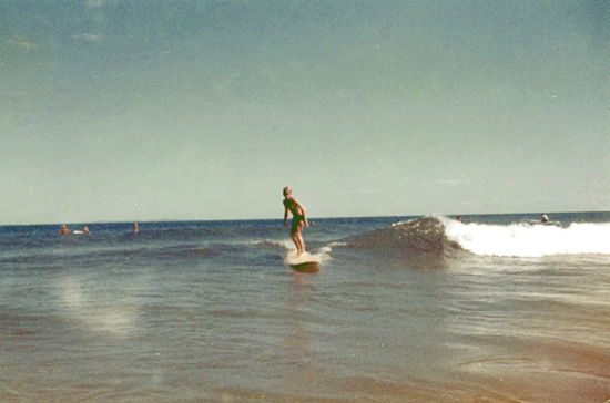 Young Andy Geddes surfing at Kings Beach, Caloundra, early 1960s
