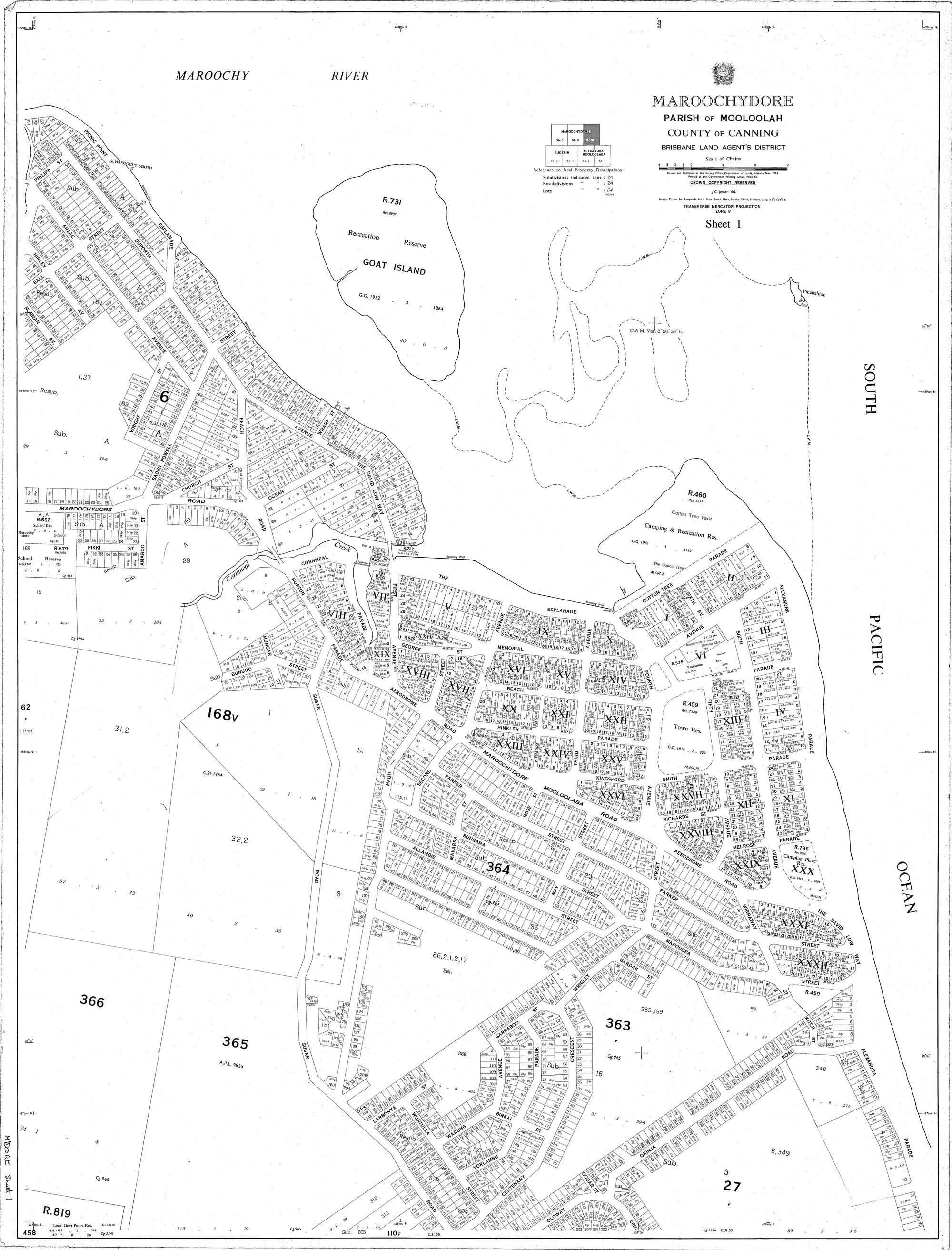 Maroochydore - Parish of Mooloolah - County of Canning - Sheet 1 November 1965