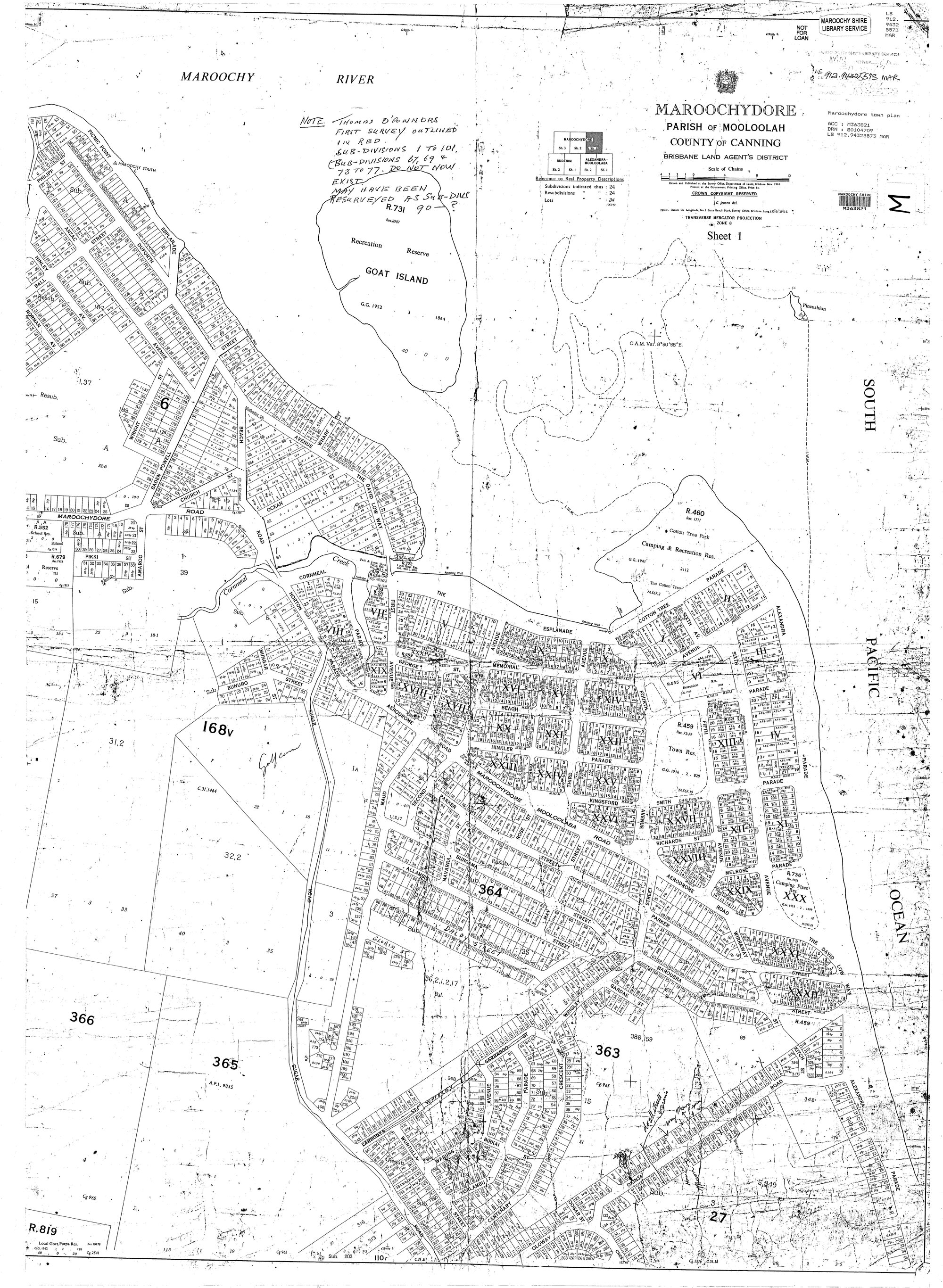 Maroochydore - Parish of Mooloolah - County of Canning - Sheet 1 November 1965
