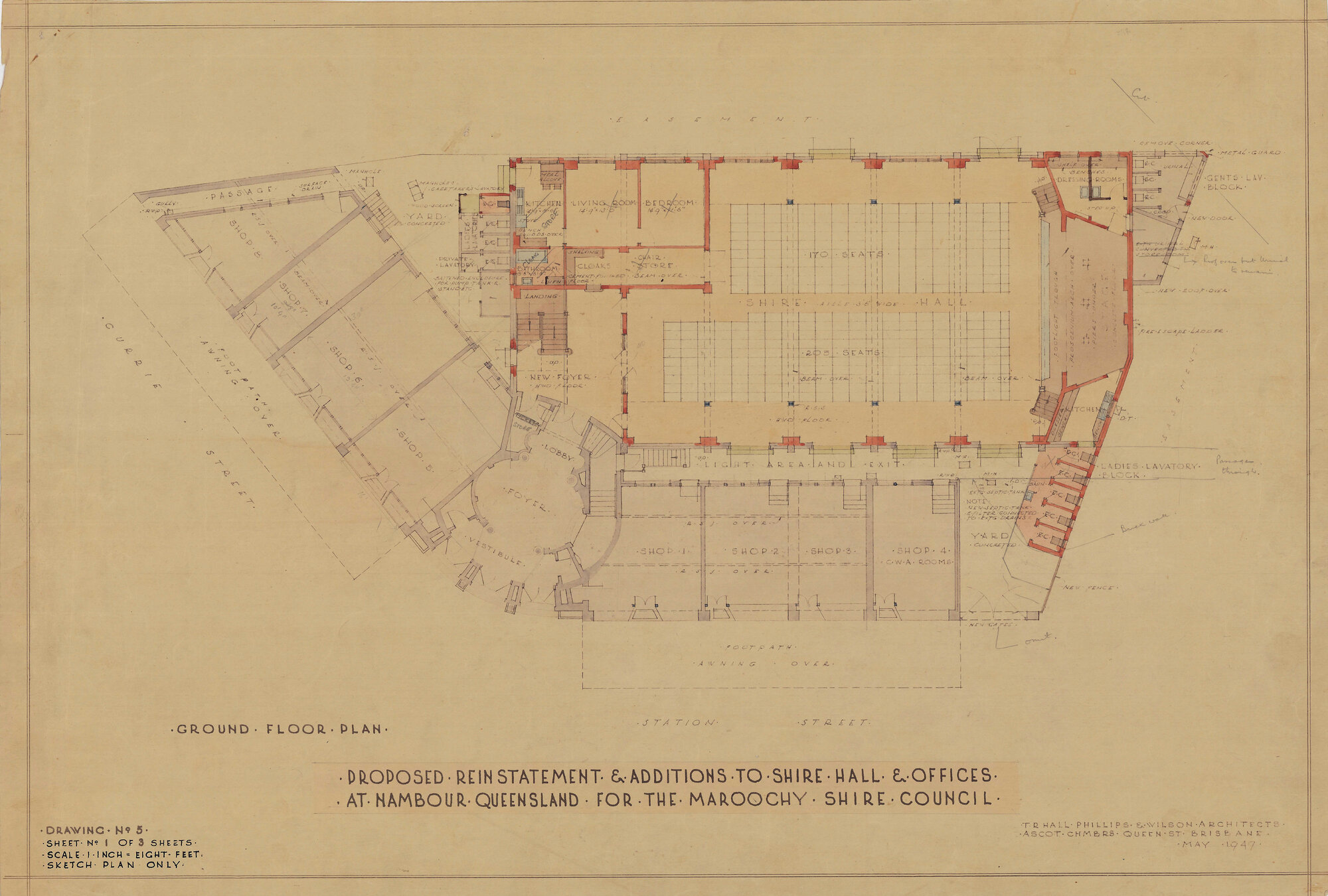 Proposed Reinstatement &amp; Additions to Shire Hall &amp; Offices - Drawing No. 5 - Sheet 1