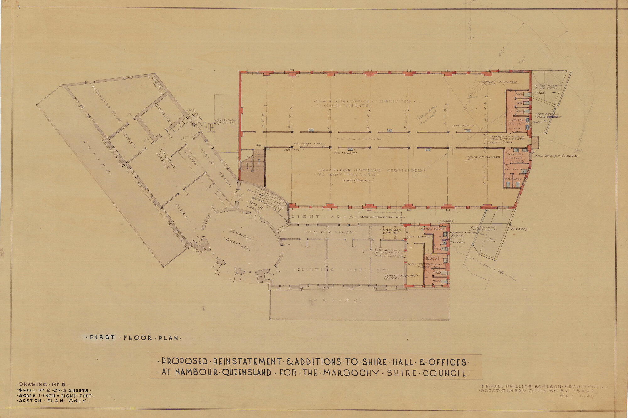 Proposed Reinstatement &amp; Additions to Shire Hall &amp; Offices - Drawing No. 6 - Sheet 2