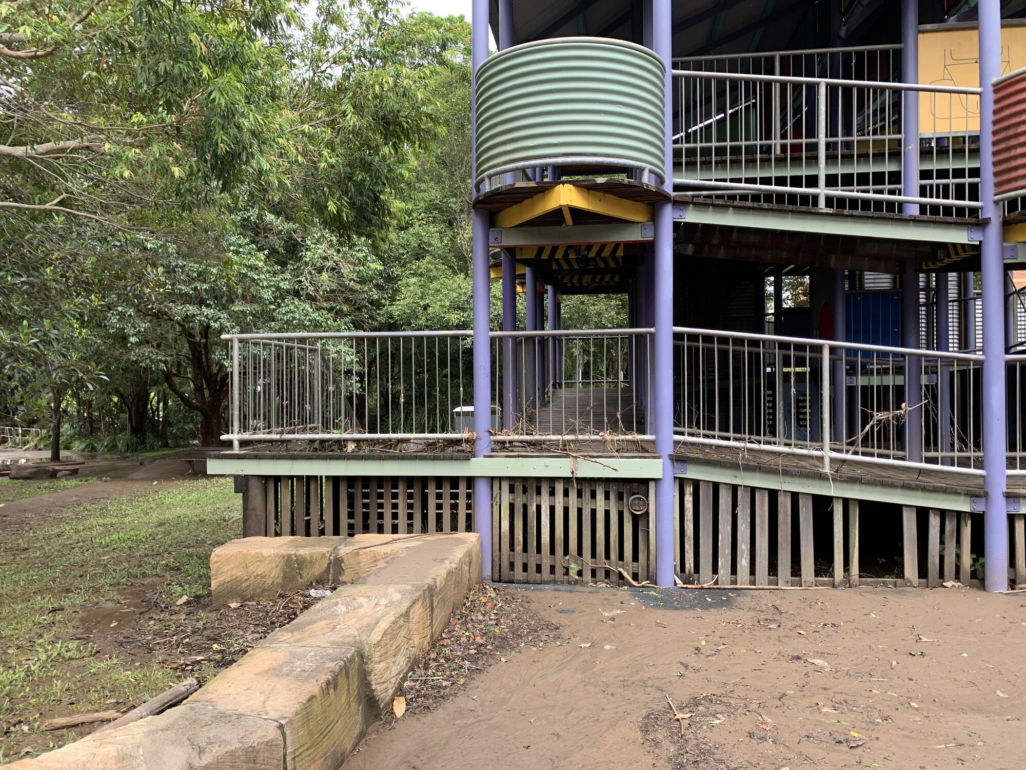 Flood debris on the playground at Quota Park, Nambour. February 2022