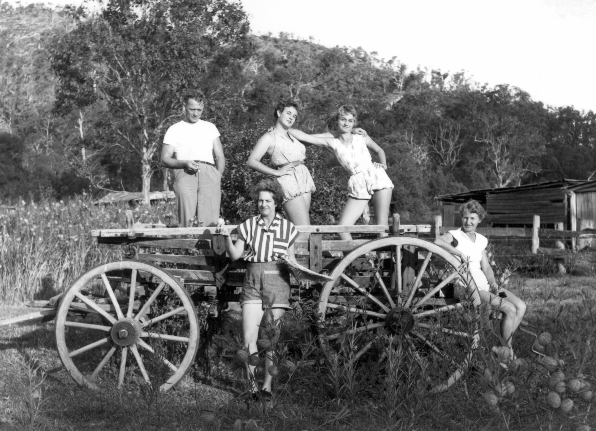 Group with a wagon on the Ryan family property