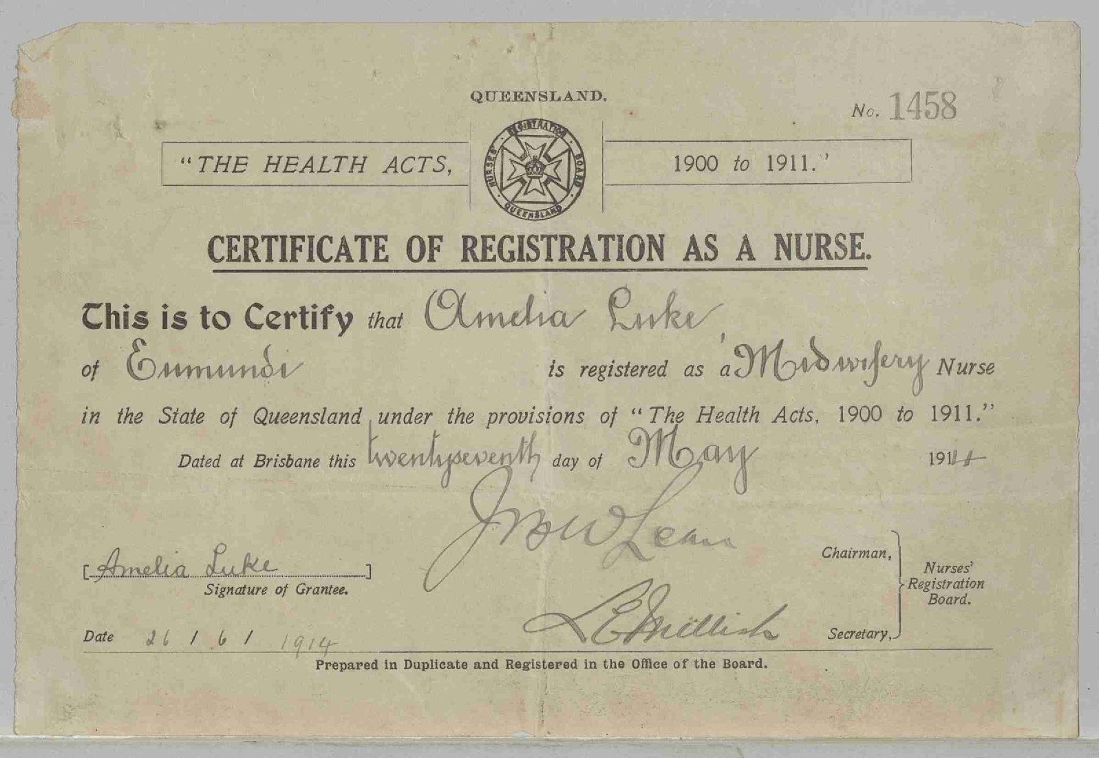 Certificate of Registration as a Nurse