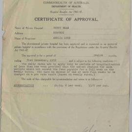 1952 Certificate of Approval from the Commonwealth Department of Health