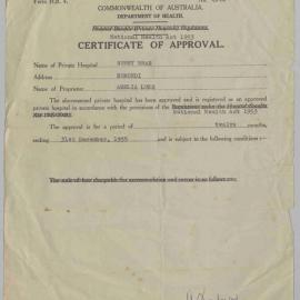 1961 Certificate of Approval from the Commonwealth Department of Health