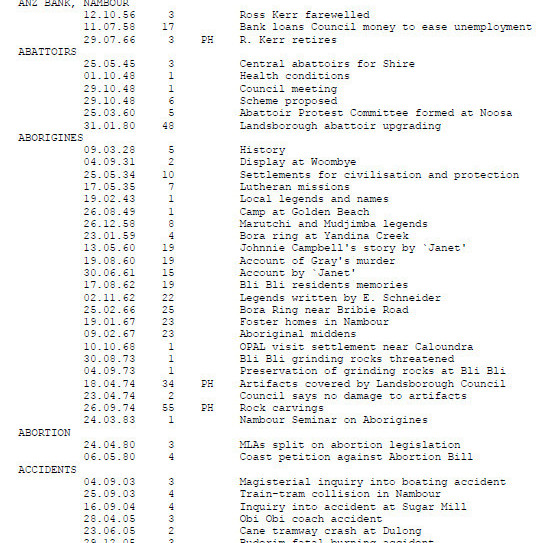 The Nambour Chronicle Subject Index
