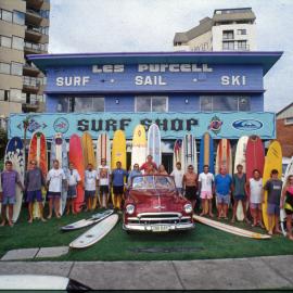 Surfers with their boards at the Surf Shop