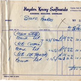 Hayden Kenny Surfboards invoice