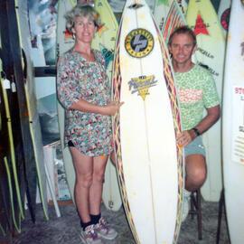 Fay and Les in the showroom, ca 1980s