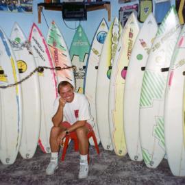 Les with his boards on display, ca 1980s 
