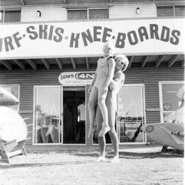 Greg Curtis and Danny Nixon outside Les Purcell's Surf Shop, ca 1980