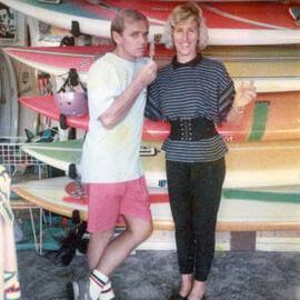Les and Fay in the shop, ca 1984