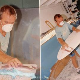 Les shaping a board, ca 1989