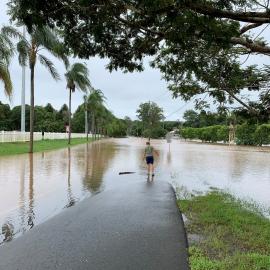 Flooded Jubilee Drive, Palmwoods. February 2022