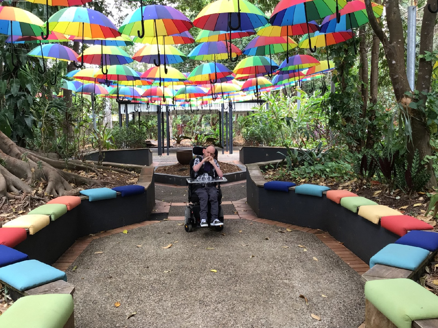 One of the best places to visit is the Ginger Factory. There is the beautiful and colourful umbrella installation, great walking paths and the train is also accessible for a wheelchair. The atmosphere is relaxed and there is plenty of shade for anyone who’s skin is sensitive.