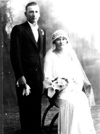 Stanley Law with his bride Emily Hamilton, 28 December 1933.